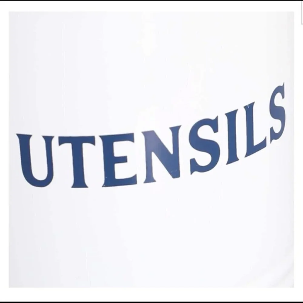 Utensil Holder Vintage Style Metal Freestanding 5 in x 5 in x 6 in White/Blue - Picture 4 of 10